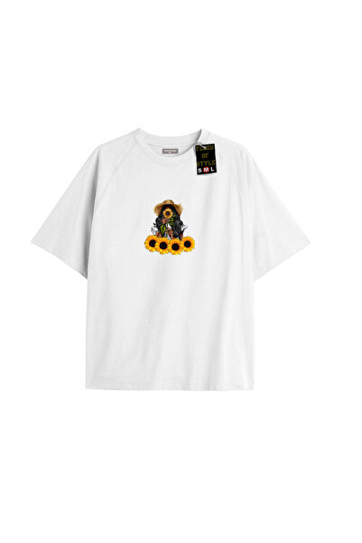 Flood Of Style Λευκό μπλουζάκι oversized με ηλιοτρόπιο Ειδικό σχέδιο