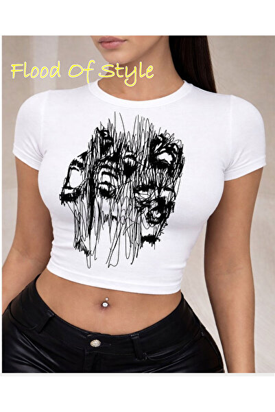 Flood Of Style Λευκό μπλουζάκι Babby με σχέδιο φαντασματικών προσώπων Προσαρμ...