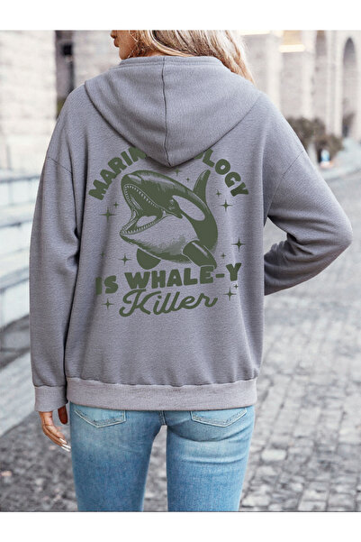 Tarzsokak Deniz Biology Whale Killer مطبوع بغطاء رأس سترات نسائية أساسية فضفا...