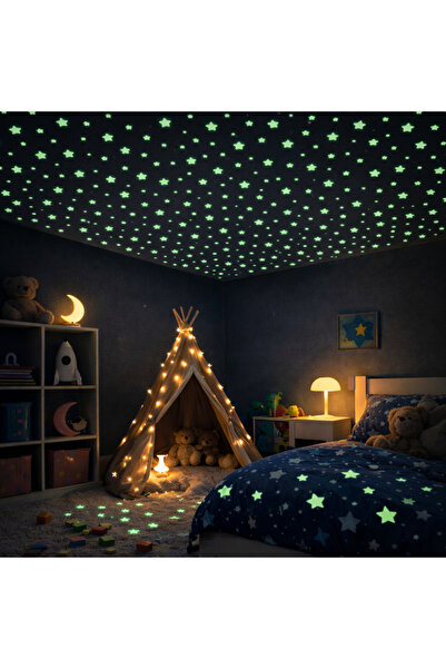 mertyavm Fosforlu Yıldız Seti 100 Adet Karanlıkta Parlayan Yıldız Duvar Tavan...