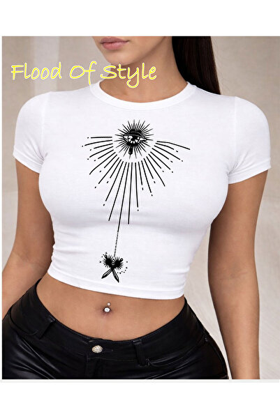 Flood Of Style Λευκό μπλουζάκι Babby Tee με σχέδιο ματιών Προσαρμοσμένο σχέδιο