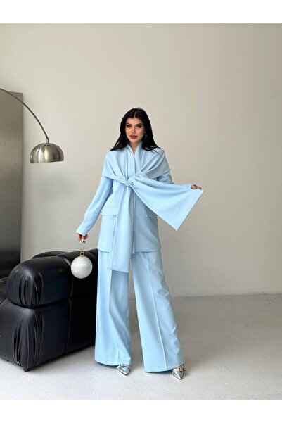 Bella Breeze Women's Cape Shawl Detailed Design Jacket Trousers Suit