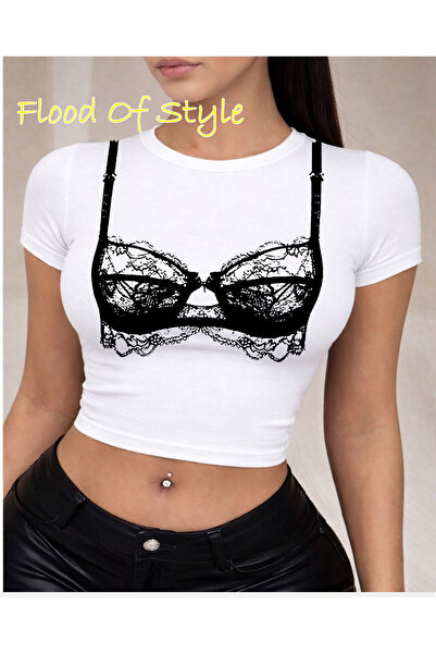 Flood Of Style Λευκό Babby Tee με δαντέλα Ειδικό σχέδιο