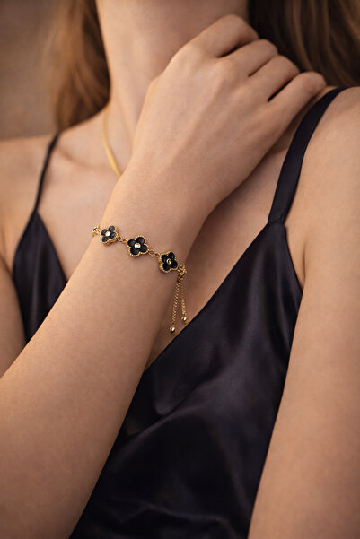 OEM Γυναικείο βραχιόλι από μαύρο-χρυσό τριφύλλι υψηλής ποιότητας, ρυθμιζόμενο...