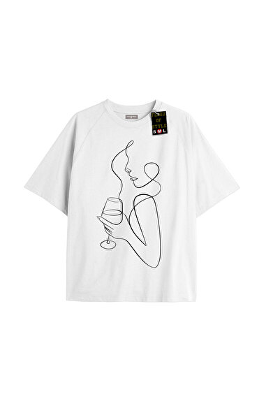 Flood Of Style Λευκό μπλουζάκι oversized με σχέδιο εκτύπωσης στο πρόσωπο Ειδι...