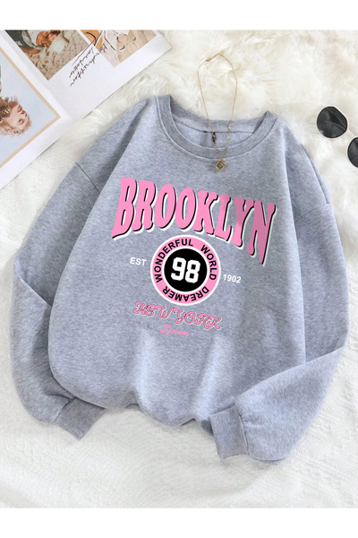 NOISSEY Hanorac Brooklyn World Dreamer pentru femei, cu imprimeu cu litere cu...