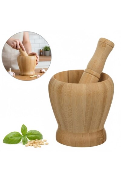 BREZIUM Mojar cu pistil din bambus, Ø10x10.5 cm, Bej,