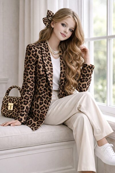 Bisahane Girl's Leopard Jacket Set