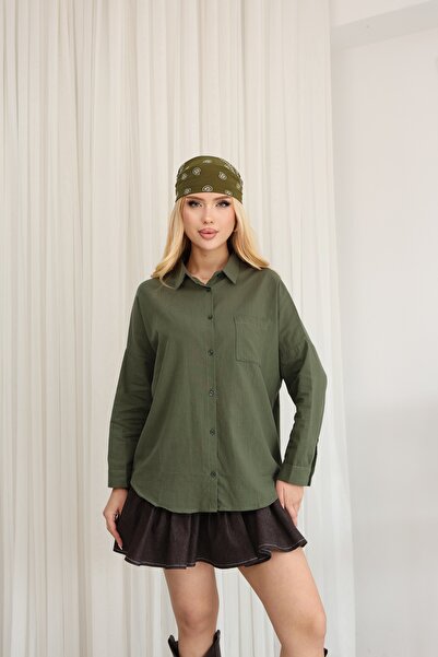 GRODYT Women's Linen Oversized Shirt, Long and Comfortable Cut, Pocketed Butt...