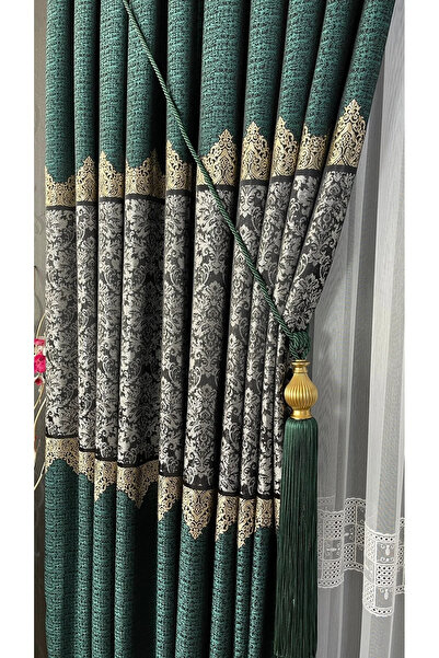 beatiful Pano Fon Perde Zümrüt Yeşili Jakarlı Desen (Tek Kanat Sık Pile)
