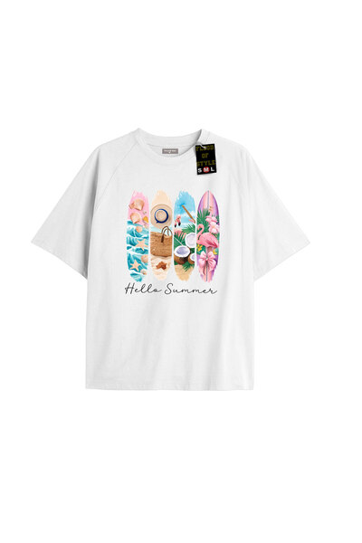 Flood Of Style Λευκό μπλουζάκι helosummer oversized Ειδικό σχέδιο