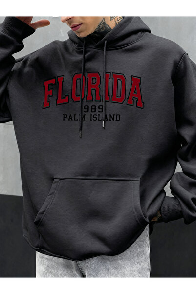 Tarzsokak فلاوريدا 1989 بالم آيلاند مطبوع سترة رجالية بقلنسوة مريحة كبيرة الح...