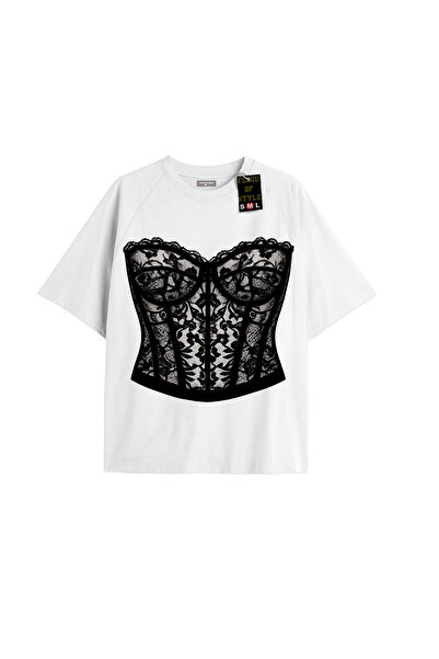 Flood Of Style Bela Oversize kroj T-shirt Čipka i prilagođeni dizajn