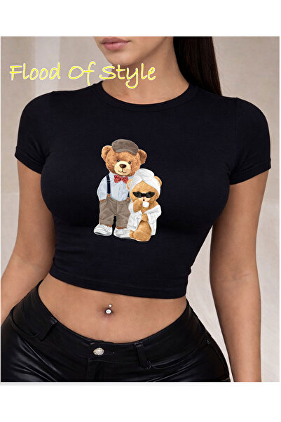 Flood Of Style Halat de baie negru Babby Tee cu ursuleț Design personalizat