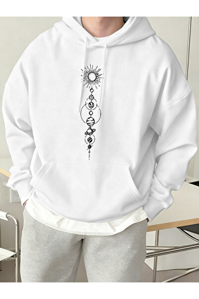 Tarzsokak رسم تخطيطي مبسط للكوكب مطبوع للرجال صوف الفليس بغطاء رأس بجيوب ملاب...