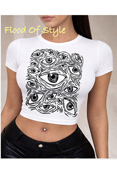 Flood Of Style Tricou alb Babby Tee cu ochi, design personalizat