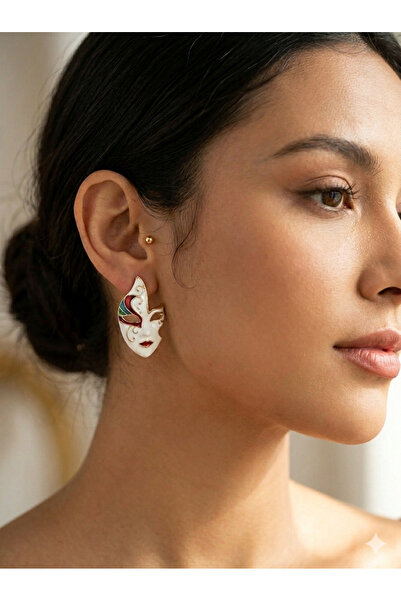 iky aksesuar Brass Mask Model Women's Earrings