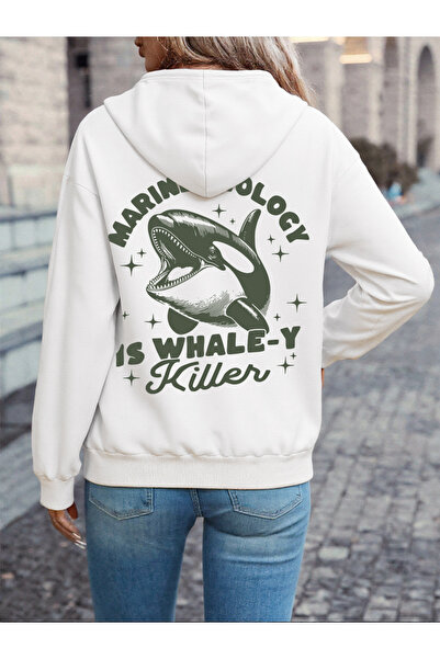 NOISSEY Marine Biology Whale Killer cu imprimeu cu glugă Topuri pentru femei ...