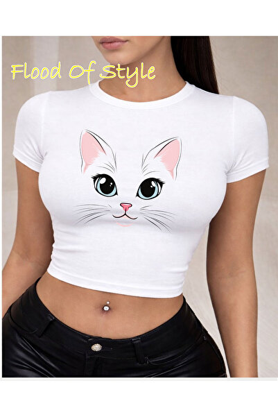 Flood Of Style Λευκό Babby Tee γάτα Ειδικό σχέδιο