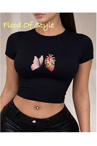 Flood Of Style Black Babby Tee inimă fluture Design personalizat