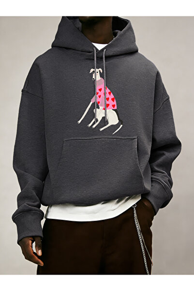 Tarzsokak سترة جراي هاوند مطبوعة للرجال دافئة للخريف صوف الفليس بغطاء رأس قطع...