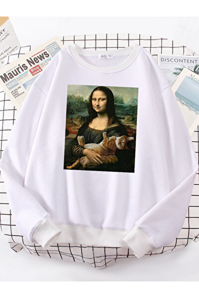 Tarzsokak تي شيرت مونا ليزا هودي نسائي بطبعة قطة كاواي، هودي عصري مريح، سويت ...