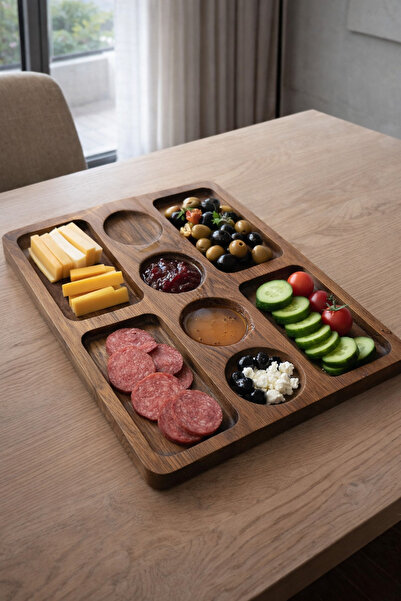 Onouqo Solid Wood Breakfast and Presentation Tray with Compartments – Cheese,...