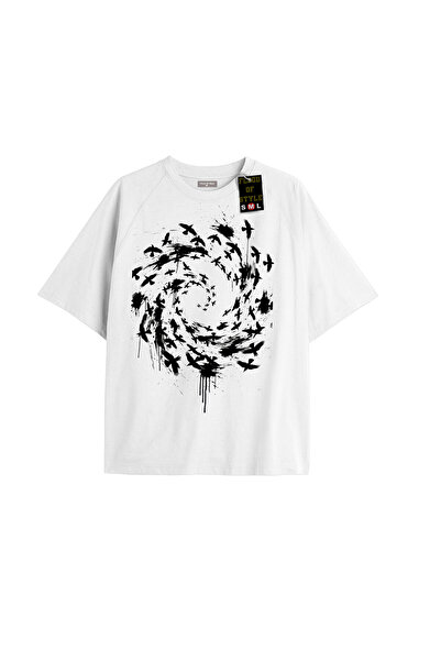 Flood Of Style Λευκό μπλουζάκι oversized με πουλιά Προσαρμοσμένο σχέδιο