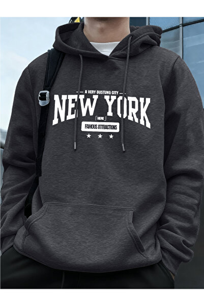 Tarzsokak نيويورك بستلينج سيتي مطبوع تي شيرت رجالي شتوي كبير الحجم بغطاء رأس ...