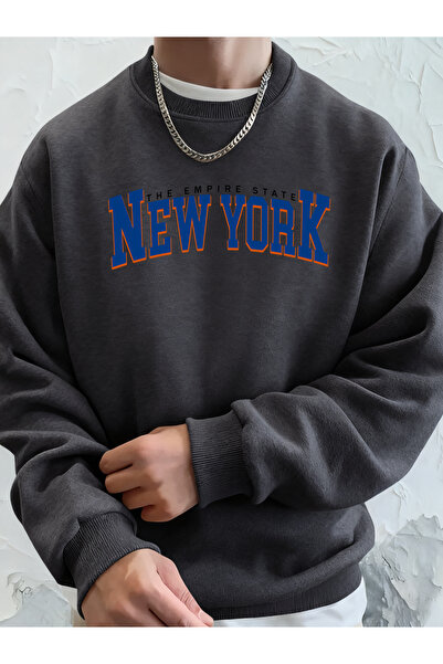 Tarzsokak تي شيرت Empire State New York Print Man صوف الفليس بجيوب بغطاء رأس ...