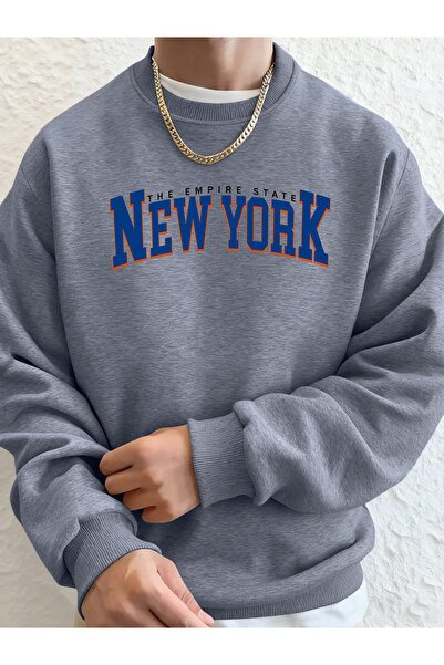 Tarzsokak تي شيرت Empire State New York Print Man صوف الفليس بجيوب بغطاء رأس ...