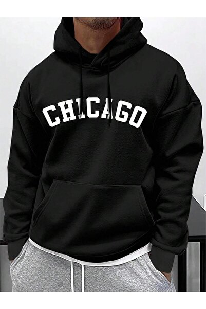 Tarzsokak سترة بطباعة حروف شيكاغو للرجال مزودة بـ بغطاء رأس جيوب ورباطات T حر...