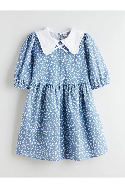 LC Waikiki Φόρεμα για κορίτσια LCW Kids Blue στρογγυλός γιακάς Floral