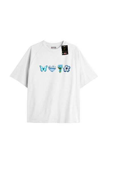 Flood Of Style Λευκό μπλουζάκι oversized με σχέδιο πεταλούδας σε σύννεφο καρδ...