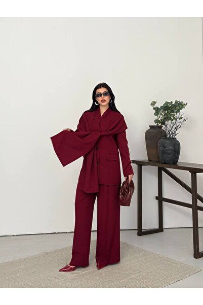 Bella Breeze Women's Cape Shawl Detailed Design Jacket Trousers Suit