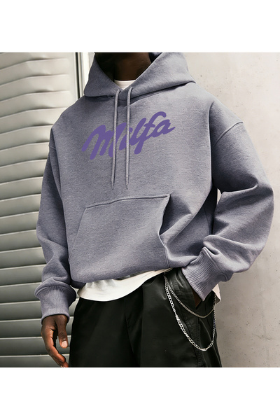 Tarzsokak سترة فضفاضة للرجال من Milfa Mor Art Letter Prints بغطاء رأس بجيب نا...