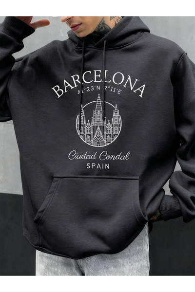 Tarzsokak هودي رجالي من برشلونة سي ديزاين مقاس كبير صوف الفليس بغطاء رأس لار ...