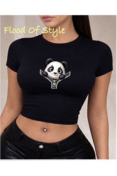 Flood Of Style Μαύρο μπλουζάκι Babby Tee με σχέδιο πάντα ειδικής σχεδίασης