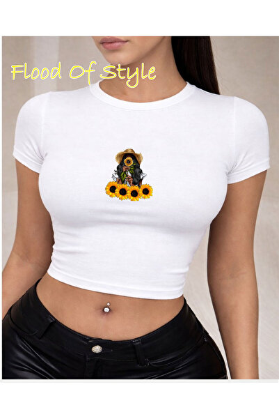 Flood Of Style Λευκό Babby Tee με λουλούδι του φεγγαριού Ειδικό σχέδιο