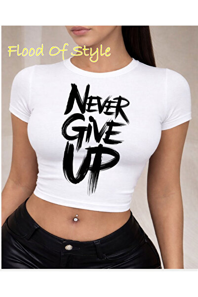 Flood Of Style Λευκό μπλουζάκι Babby Tee nevergiveup Ειδικό σχέδιο