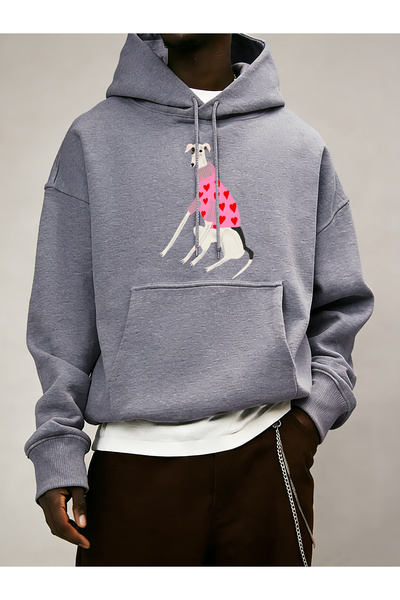 Tarzsokak سترة جراي هاوند مطبوعة للرجال دافئة للخريف صوف الفليس بغطاء رأس قطع...