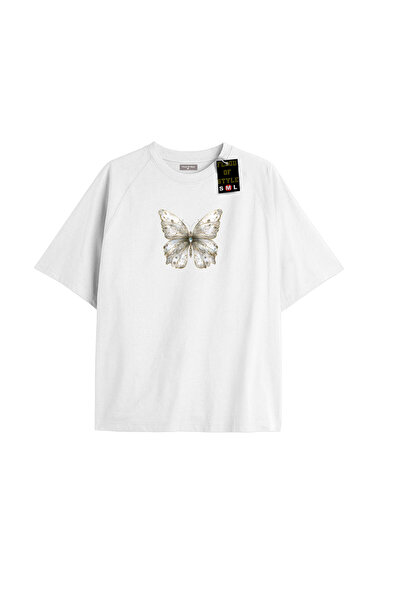 Flood Of Style Alb supradimensionat tricou piatră cu model fluture Design spe...