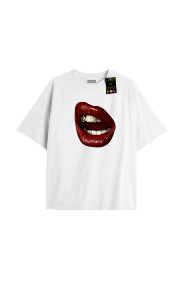 Flood Of Style Alb supradimensionat tricou buze Design special