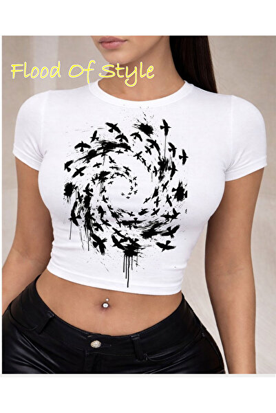 Flood Of Style Λευκό Babby Tee με πουλιά Ειδικό σχέδιο