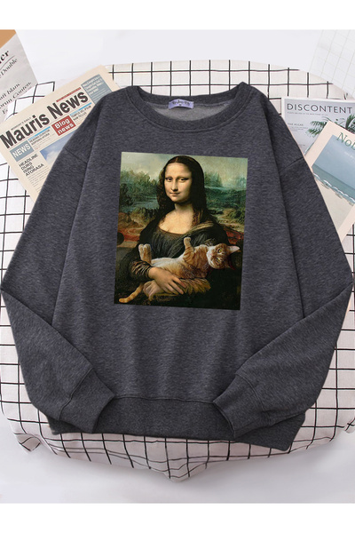 Tarzsokak تي شيرت مونا ليزا هودي نسائي بطبعة قطة كاواي، هودي عصري مريح، سويت ...