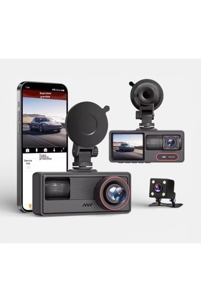 Bubitechh WiFi Destekli 3 Kameralı Araç İçi Kamera HD 1080P Gece Görüşlü Oto ...