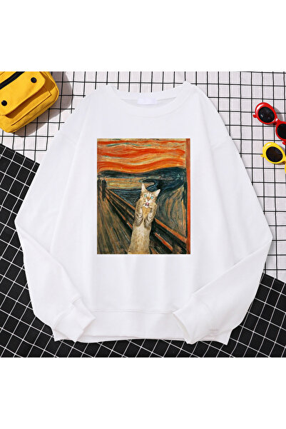 NOISSEY Casual Street Women's Sweatshirt Oil Painting Cat's Catprint Hoody Ca...