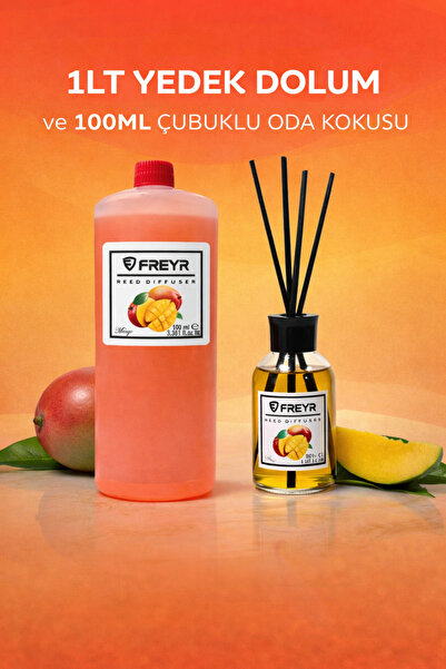 FREYR Mango Kavun Çubuklu Oda Kokusu 100 ml + 1 Litre Yedek Dolum Refill | Ev...