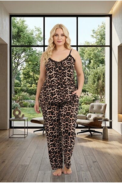 Lohusa Homewear New Season Women's Leopard Printed Piece V-Neck Lace Piece St...