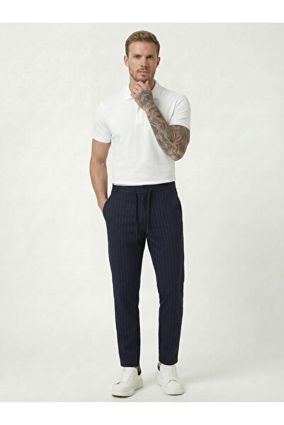 TKT Muške tamnoplave pantalone Jogger Prugasto sa prednjim džepovima, patentn...